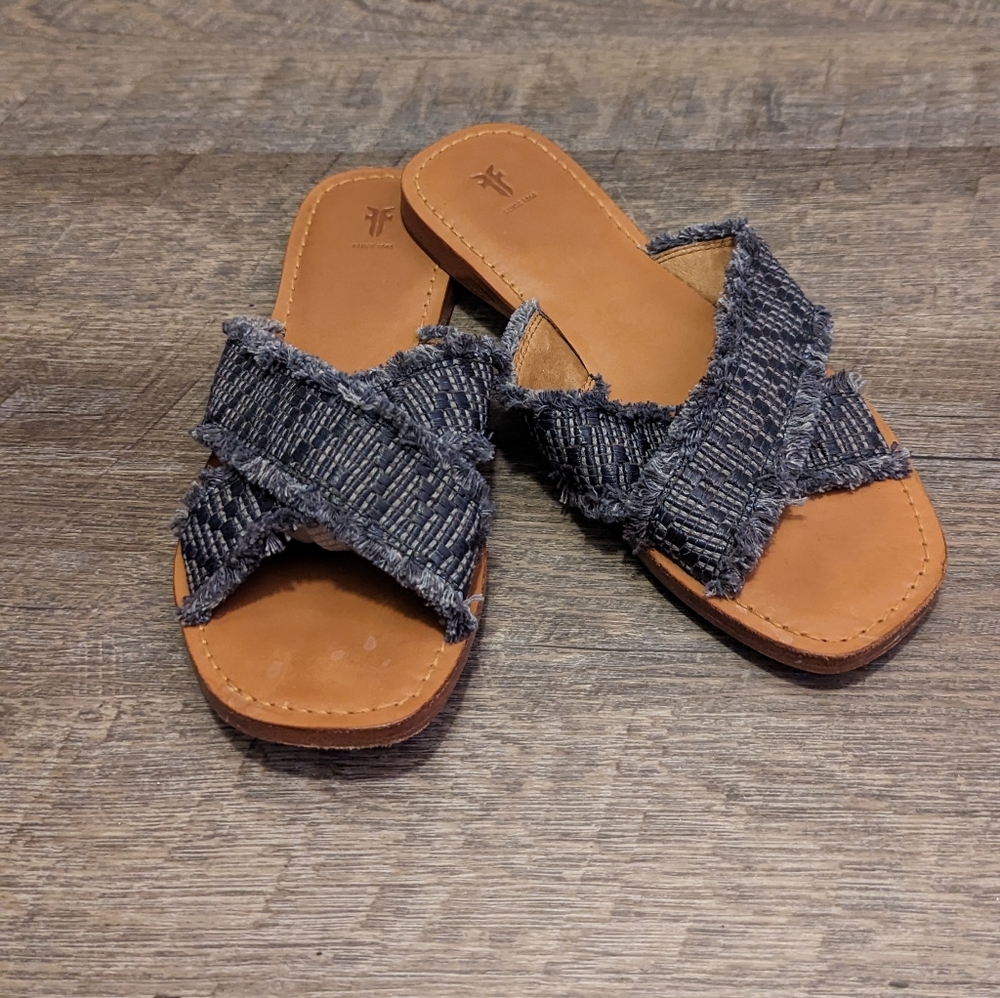 Frye Blue Woven Slides / Sandals with Leather Soles | 8